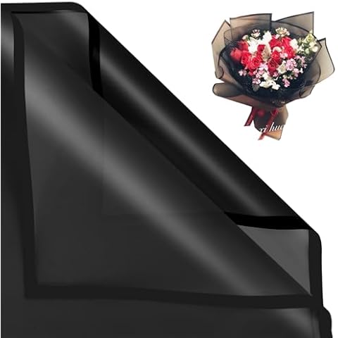 Funfery 20 Sheets Flower Bouquet Wrapping Paper Black Wrapping Paper Floral Paper Waterproof Wrapping Paper for Flower Bouquet,Black Gift Wrapping Paper for Birthday,Halloween,Wedding Decor-Black Edge Cover