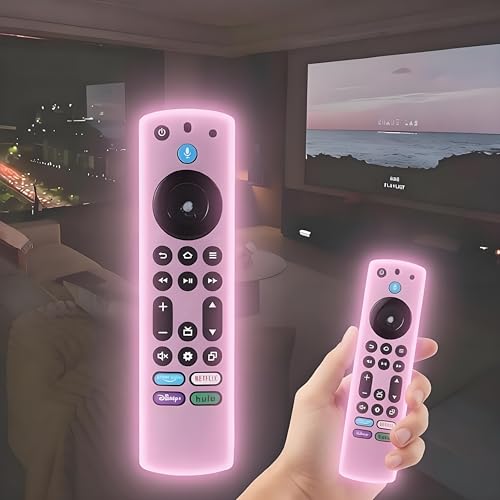 Capa de silicone para controle remoto Fire Stick brilha no escuro, à prova de choque para Amazon, Toshiba, Omni, Insignia Series Fire TV Stick 4K Max, rosa brilhante