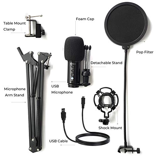 Mirfak Usb Microphone Professional Kit, Desktop Condenser Microphone With Arm Stand Support Ios/Windows/Android/Linux For Live-Stream, Youtube, Game, Studio, Broadcasting, Music Recording #TOP3