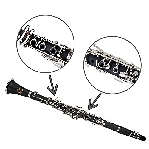 Rhythm Bb Clarinet 17 Nickel Keys Black Bb Clarinet - Woodwind Band & Orchestra Musical Instruments for Beginners, Includes Clarinet, Clarinet Case, Stand - Thumbnail 4