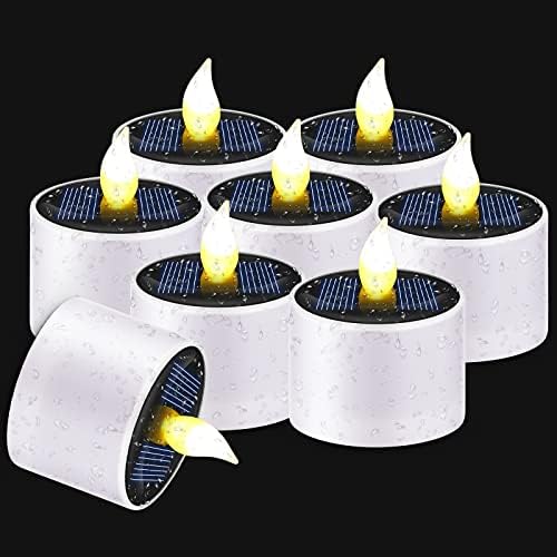 CXMYKE 8pcs Reusable Solar Tea Lights Outdoor Waterproof - Rechargeable LED Tealight Candles with Dusk to Dawn Light Sensor - Great for Lantern, Garden Camping and Home Decor, 2.3”H × 2.3”D