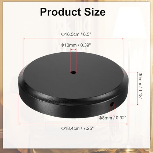 PATIKIL 7.25" x 1.2" Wooden Lamp Base, Round Solid Wooden Base Wood Desk Lamp Display Stand Replacement for Bedroom Bedside Table Lamps DIY, Black by PATIKIL - Image 2