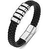 Leather Bracelet for Men Braided Cuff Wristband Stainless Steel Clasp in Silver and Gold Jewellery Gift