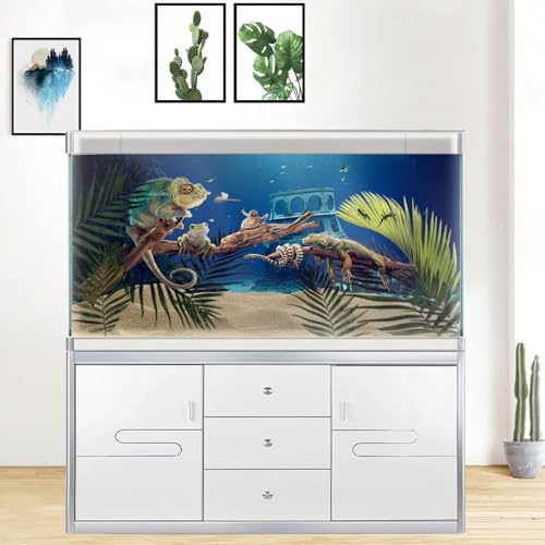 Image of 36X20IN Natural Underwater Aquarium Background, Pictures 3D Fish Reef Fish Tank Decoration Background, with 8 EVA Double-Sided Tape