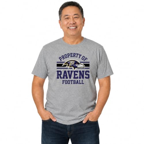 Baltimore Ravens Property of T-Shirt NFL Short Sleeve Men Women Sport Gray | Property Of Baltimore Ravens tee - NFL licensed 50/50 cotton-poly blend, sport gray crewneck