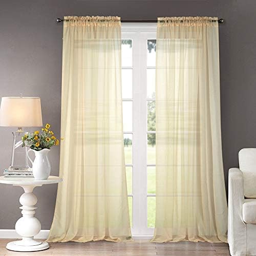 Dreaming Casa Solid Sheer Curtains Draperies Beige Rod Pocket 2 Panels 52" W x 96" L