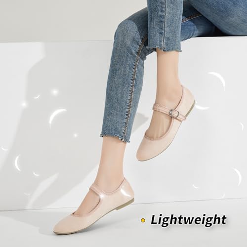 Image of BABUDOG Womens Mary Jane Flats with Strap,Faux Suede Black Flats Shoes,Flats Shoes Women Dressy Comfortable