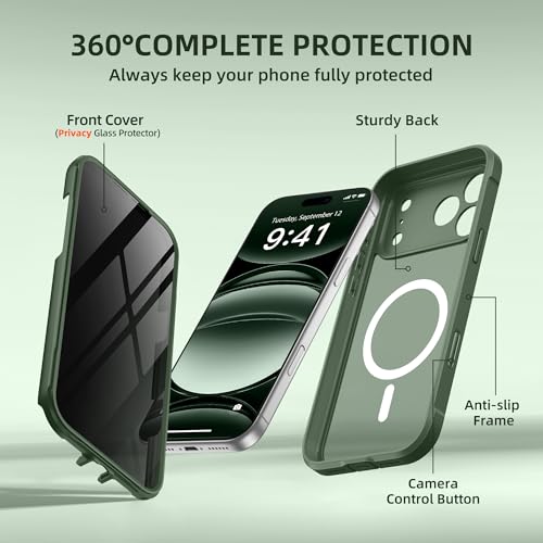 BERFY for iPhone 17 Pro Max Case, Compatible with MagSafe, Built-in Privacy Screen Protector, Camera Protection, Shockproof Full Body Phone Case 6.9", Translucent Deep Green by BERFY - Image 9