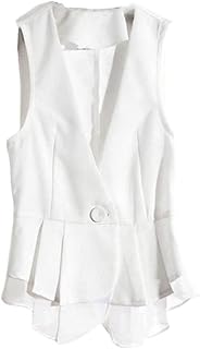 Chaqueta de Traje sin Mangas para Mujer Chaleco Corto de Gasa con Cuello en V Color sólido Chaleco Casual sin Mangas Chaleco de Traje Corto de Gasa