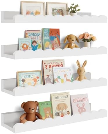 4-Pack Scalloped Shelves, Nursery Shelves for Wall, Floating Nurs...