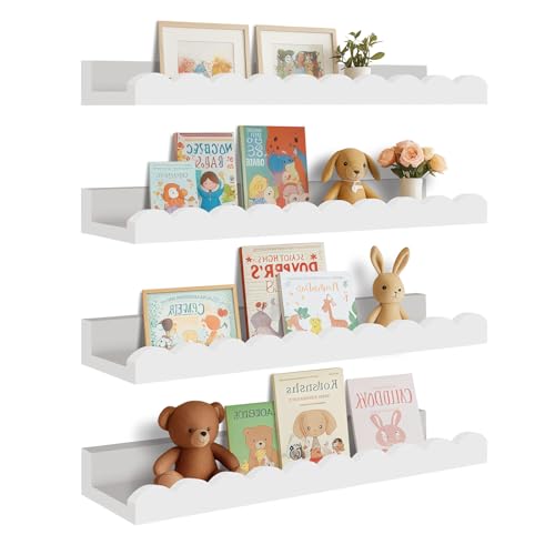 Yirilan 4-Pack Scalloped Shelves, Nursery Shelves for Wall, Floating Nursery Book Shelves for Kids, White by Yirilan - Used condition - US$18.95