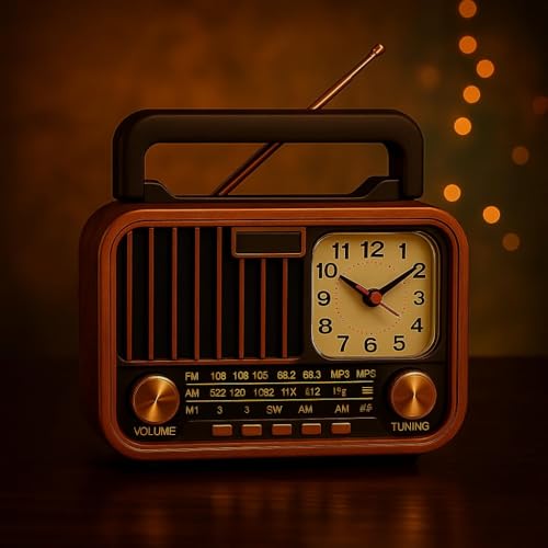 Image of FM Radio with Bluetooth Speaker with Powerful Sound | Vintage Style | Antenna 6w-12 Hours and Clock Design | USB Charging | AUX, SD Card, USB Input | Vintage-S669
