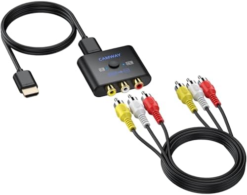 CAMWAY RCA auf HDMI Adapter, 16:9/4:3 Konvertierung 1080P Composite Cinch Video Audio Konverter mit 50CM HDMI Kabel und 1M AV Kabel, AV zu HDMI Adapter Unterstützt PAL/NTSC für Wii