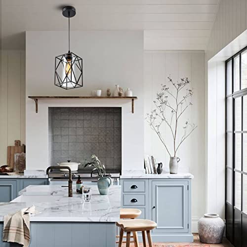 Hmvpl Farmhouse Pendant Light Fixtures, Set Of 2 Black Farmhouse Hanging Chandelier Lights With Glass Shade, Mini Industrial Ceiling Lamp For Kitchen Island Dining Room Over Sink Hallway Bedroom #TOP1