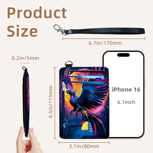 Credit Holder Slim Wallet, PU Leather RFID Blocking, Women & Men Front Pocket Small Card Holder, Credit Card Wallet with Wristlet, Convenient Travel Business, Majestic Phoenix2