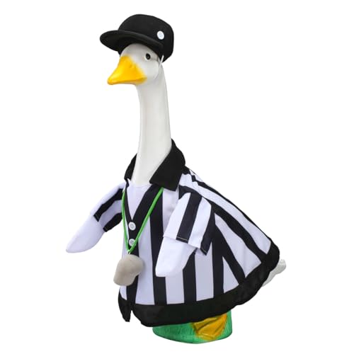 Gaggleville Referee Goose Outfit – 3-Piece Costume with Striped Shirt, Plush Hat & Whistle – Fits 23" Porch Goose Statue – Fun Indoor/Outdoor Décor for Sports Season Celebrations by Fox Valley Traders