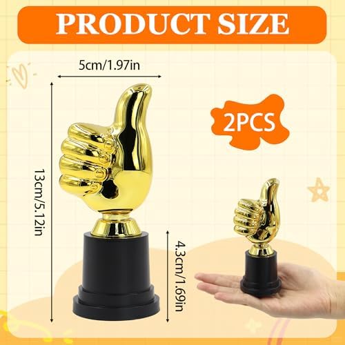 ATSKIM 2 Pieces Golden Funny Thumbs Up Trophy Cup 5.1 Inch Small Trophy Award for Winner Plastic Participation Trophies for Adults Competition Sport Games Employee Rewards Party Favors (2 Pcs) — view 5