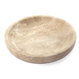 Plukers Small Natural Marble Jewelry Tray Key Plate Holder Dish Trinket Decor Catch All Bowl for Ring Earring Stone Gift for Women Daugther,Beige Travertine