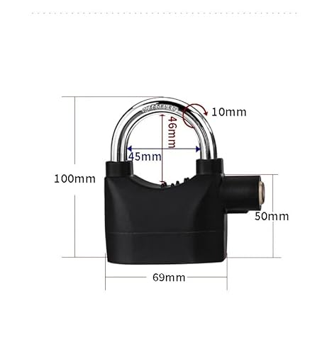 Cadeado Alarme Sirene Anti Furto 110dba Trava Moto CasaPortão Cor Preto (Curto)