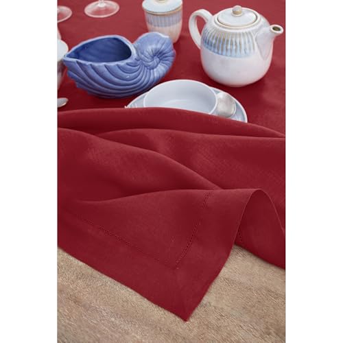 Solino Home 100% Pure Linen Tablecloth Red, Classic Hemstitch 60 x 156 in by Solino Home - Used condition - Image 3