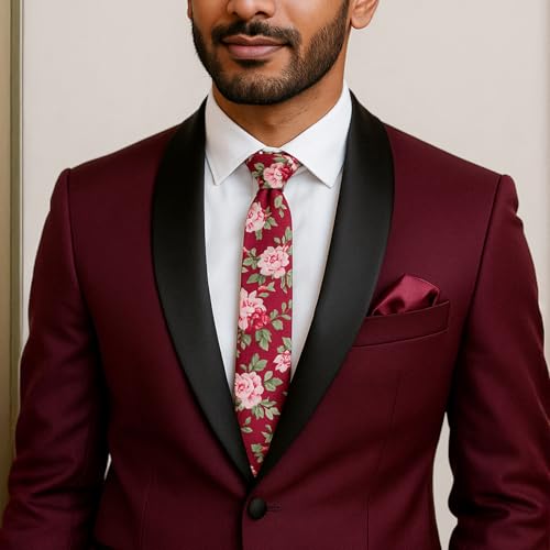 Image of Parquet Mens Floral Tie | Cotton Printed Skinny Necktie for Wedding | Spring & Summer