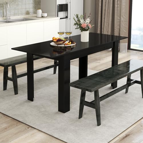 Table Extensible Bois Noir 120-158 cm 4-6p COSTWAY