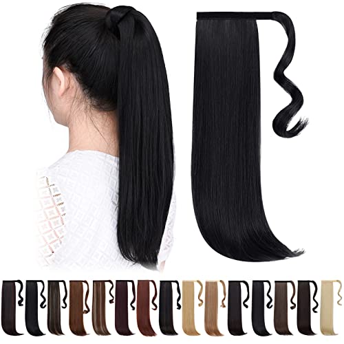 HSPCYGG Clip Ponytails Black Ponytail Extensions Wavy 18" 4.2 Oz Wrap Around Synthetic Halloween Girls Clip In Pony Tail Hair Piece Women