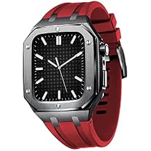 for Apple Watch Band 45mm 44mm Men Women Military Metal Case with Silicone Strap Shockproof Bumper for IWatch Series 7/SE/6/5/4 Business Casual Style Watch Strap