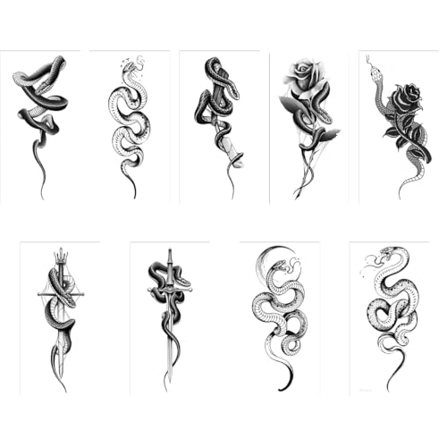 NTRUXZP 9 Hojas de Tatuajes Temporales para Adultos y Niños, Serpiente Pegatinas Falsas Realistas Impermeable para Cuerpo Antebrazo Hombro Cuello
