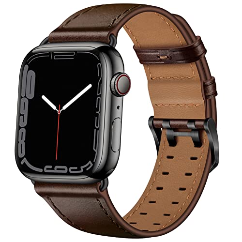 Miimall Compatible for Apple Watch 41mm/40mm/38mm Leather Strap, Genuine Leather Adjustable Band with Stainless Steel Buckle
