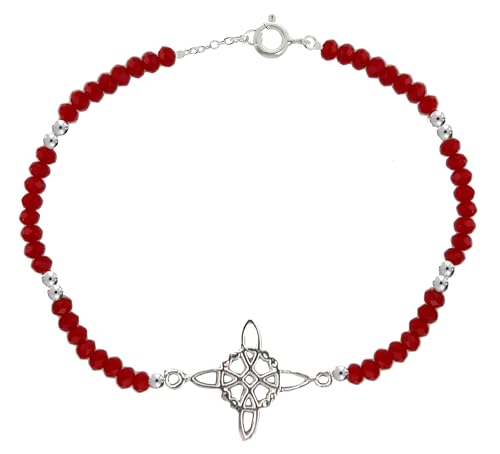 ENTREPLATA Pulsera con Piedra Natural Roja Rubí y Charm de