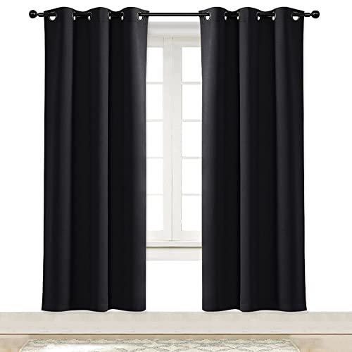 NICETOWN Black Out Curtain Panel Shade Black Solid Energy Efficient Eyelet Top Window Blind for Guest Room (1 Piece, 42 inches Wide by 72 inches Long)