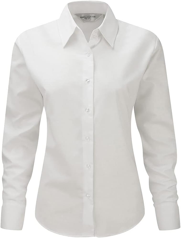RussellCollection Ladies/Womens Long Sleeve Easy Care Oxford Shirt (M) (White)