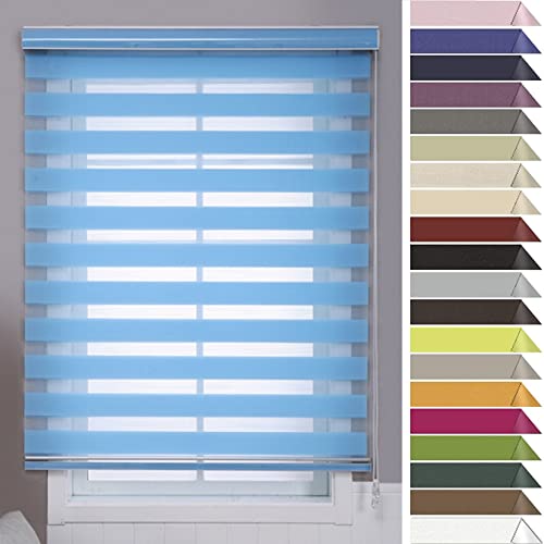 RYNS Verdunkelungsrollo Seitenzugrollo 110x350cm Lichtreflektion Lichtundurchlässig Doppelrollo Kassettenrollo Doppelrollo Fensterrollo für Fenster & Türen Zebrarollo, Blau