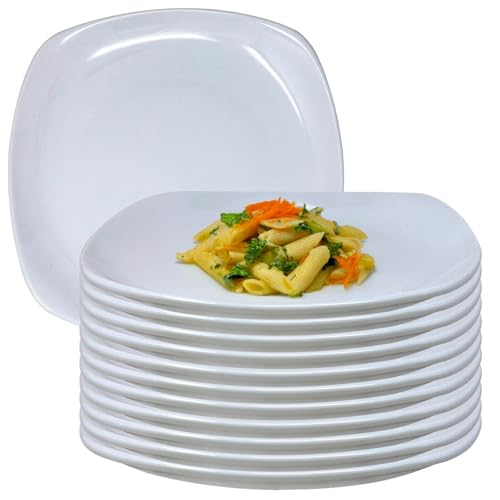 UNIQUE HOME LIVING Luna 12-Piece White Dinner Plate Set, 8.8 Inch Ceramic Side Plates Square Dessert Plates, Snack/Salad/Fruit/Side Plate 22.5cm Dinnerware, Microwave and Dishwasher Safe