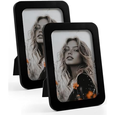 SUMGAR Black Picture Frames 7×5 Inch Photo Frame for Wall Hanging Wedding Friends Birthday Gifts for Christmas with Mounts Modern Wood Round Corner Tabletop Desk Display Decoration Set of 2 Cover