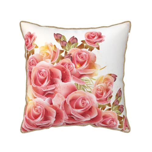 Housse de coussin en velours confortable rose impression textile