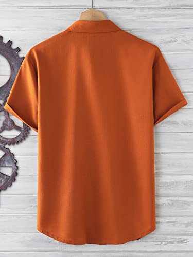 Soly Hux Men's Short Sleeve Button Down Shirts Casual Dress Going Out Camp Tops Burnt Orange Solid M #TOP1