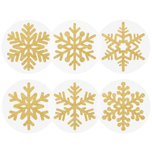 Anwyll Christmas Snowflake Stickers - 600Pcs 1.5Inch Winter Snowflake Stickers Gold Foil Clear Happy Holiday Snow Flake Sticker Self Adhesive Xmas Envelope Seal Label Sticker for Cards Crafts(6Design)