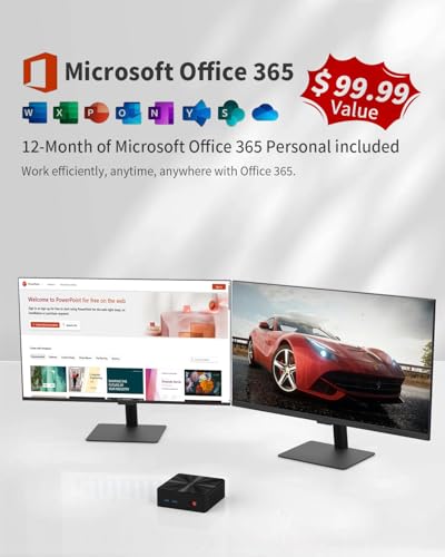 Image of Mini PC, 1 Year Office 365, Intel N100 (Beats i3-10110U /N95), 16GB RAM 512GB SSD, Mini Desktop Computers Windows 11, Dual 4K Display, HDMI /DP /WiFi /BT /Micro PC for Home Business Students