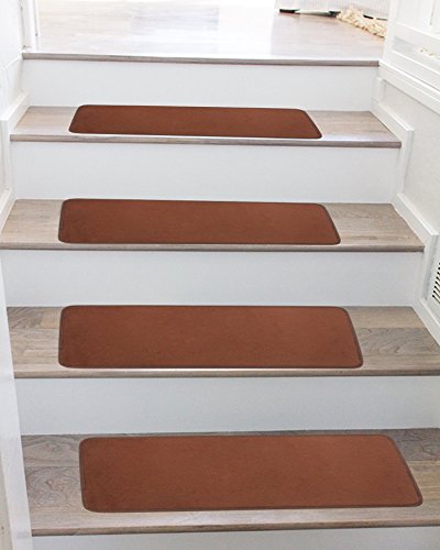 Seloom Washable Non-Slip Stair Treads Carpet With Skid Resistant Rubber Backing Specialized For Indoor Wooden Steps (25.5X9.5 Inch, 13Piece, Pure Brown) #TOP5