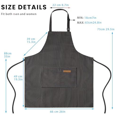 BeLuyi Adjustable Bib Apron with 2 Pockets Chef Cooking Kitchen Restaurant Aprons for Women Men (Black Pinstripe) β image 3