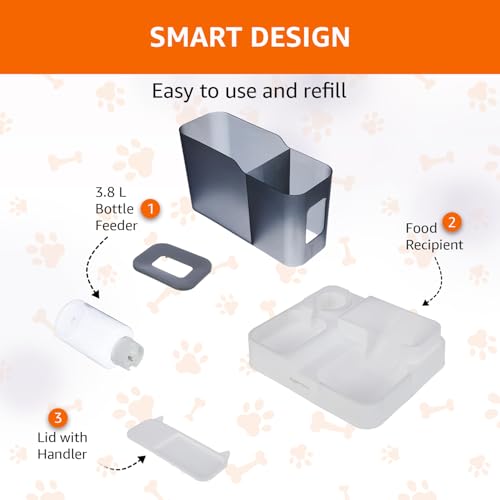 Image of Amazon Basics 2-in-1 Automatic Gravity Food Feeder and Water Dispenser | Polypropylene Material | 3 L Food Dispenser | 1 L Water Dispenser | for Dogs, Cats, Puppies & Kittens | White