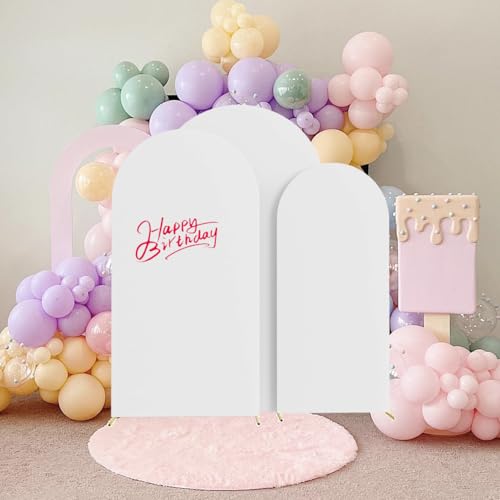 HAINARverS Set of 3 Wedding Arch Cover 6FT,6.6FT,7.2FT Spandex Fitted Stretchy Arch Stand Covers,2 Sided Round Top Chiara Backdrop Cover for Birthday Party Banquet Baby Shower Arch Decoration(White) by HAINARverS - Used condition - Image 7