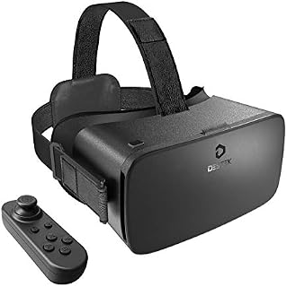 DESTEK V5 Phone VR Headsets with Controller, 110°FOV Anti-Blue HD Virtual Reality Goggles for iPhone 13/12/11 & Androd & Samsung | VR Glasses Compatible for Smartphone w/4.7-6.8in Screen (Black)