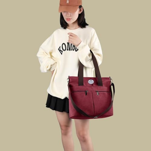 Image of HUA ANGEL Women's Canvas Tote Bag Lightweight Crossbody Purse Multi-Pocket Durable Handbags for Work College Shopping Beach
