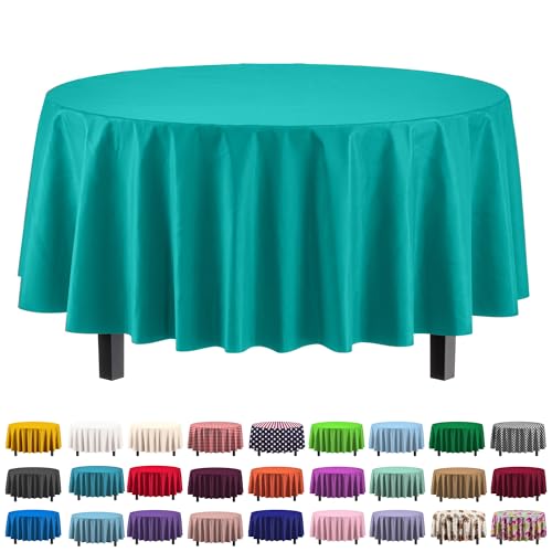 Exquisite Teal Round Plastic Table Cloth Disposable 6 Pack - 84 Inch Round Tablecloth for Tables up to 6 Foot - Waterproof Table Cover for Party Wedding Birthday Graduation BBQ Catering by Party Solids - Used condition - US$11.19