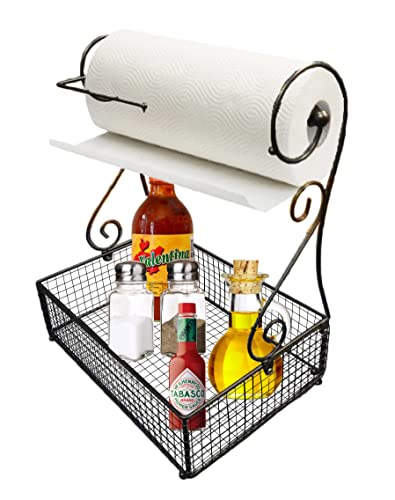 17.5" Versatile Indoor/Outdoor Table Top Metal Paper Towel Holder with Basket 17.5" Versatile Indoor/Outdoor Table Top Metal Paper Towel Holder with Basket