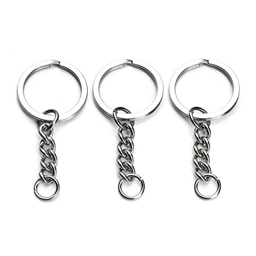 Linsoir Beads Dia 28Mm 316 Stainless Steel Flat Split Key Ring With Chain Pack Of 5 #TOP2