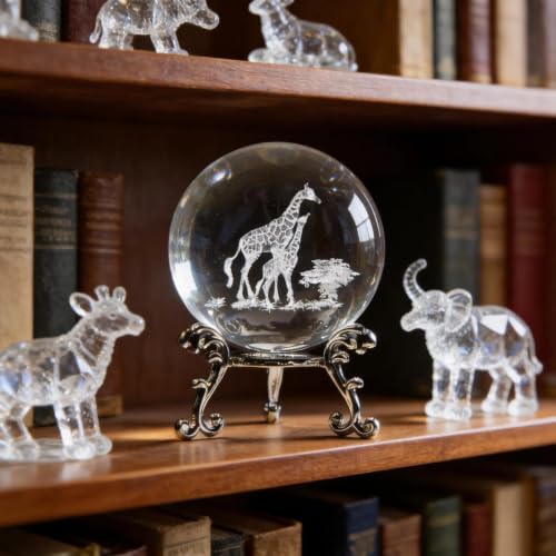 60mm 3D Laser Engraved Mom and Baby Giraffes Crystal Ball Paperweight by HDCRYSTALGIFTS - Image 9